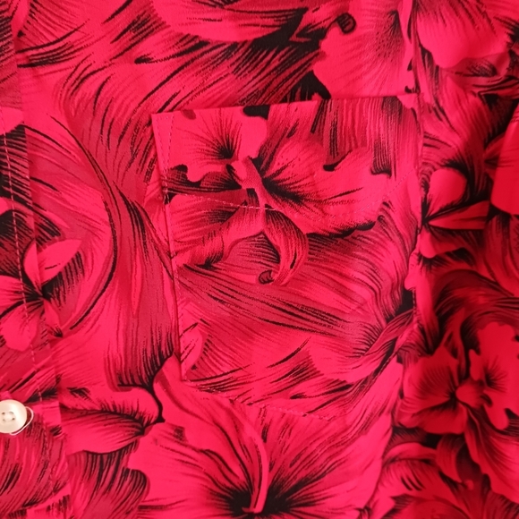 Size Large Ken LTD Mens Dress Shirt Red Floral, Cotton Tropical Fall - Picture 5 of 7